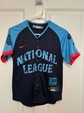 Nike National League Kids Baseball Jersey - Navy, Light Blue & Red